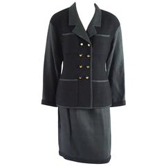 Chanel Black Linen and Wool Double Breasted Skirt Suit - 40 - Circa 94P