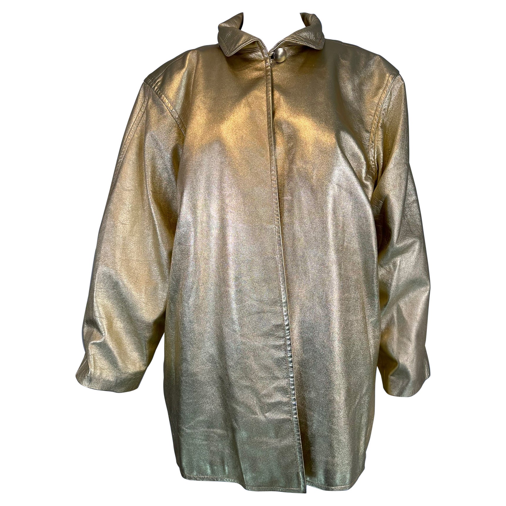 Yves Saint Laurent Rive Gauche, giacca in pelle dorata con chiusura a bottone singolo, anni '80