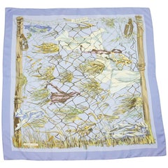 Hermes Periwinkle "Grand Vent" Prairie Scarf by Francoise Heron - 1965