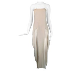 Brunello Cucinelli Bone Tone on Tone Silk Bias Cut & Pieced Strapless Dress