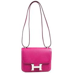 Hermes "Tosca" Pink Epsom Leather 'H' Clasp Mini "Constance" Flap Bag