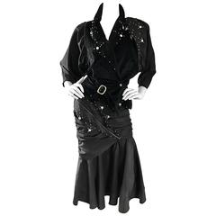 Superbe combinaison veste et jupe vintage Eccetera Made in Italy Black 80s Avant Garde Jacket & Skirt