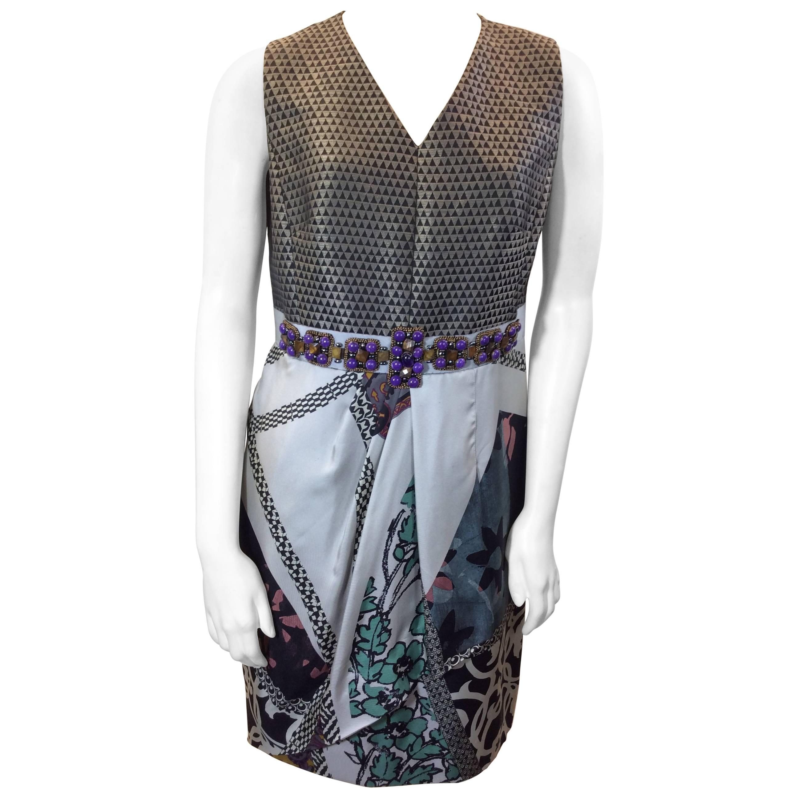 Etro Printed Silk Dress with Beaded Waist Detail For Sale