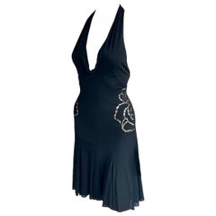 Roberto Cavalli S/S 2002 Runway Plunging Neckline Cutout Silk Black Mini Dress