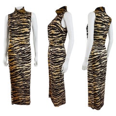 Vintage F&F Vintage 1999 Dolce & Gabbana Stampa Tigre Maxi Gonna con Collo Finto Set Top Camicetta