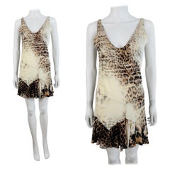 Vintage S/S 2002 Y2K Roberto Cavalli Leopard Animal Print Silk Slip Mini Dress