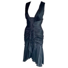 Versace F/W 2006 Plunging Ruched Ruffles Black Dress