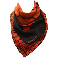 Vintage1960s Pauline Trigere Red and Black Turtle Motif Silk Scarf