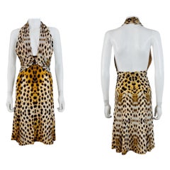 Vintage 2007 Y2K Roberto Cavalli Halter Cheetah Animal Leopard Print Dress Midi