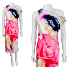 Vintage S/S 2001 Y2K Roberto Cavalli Elizabeth Taylor Eye Silk Midi Dress