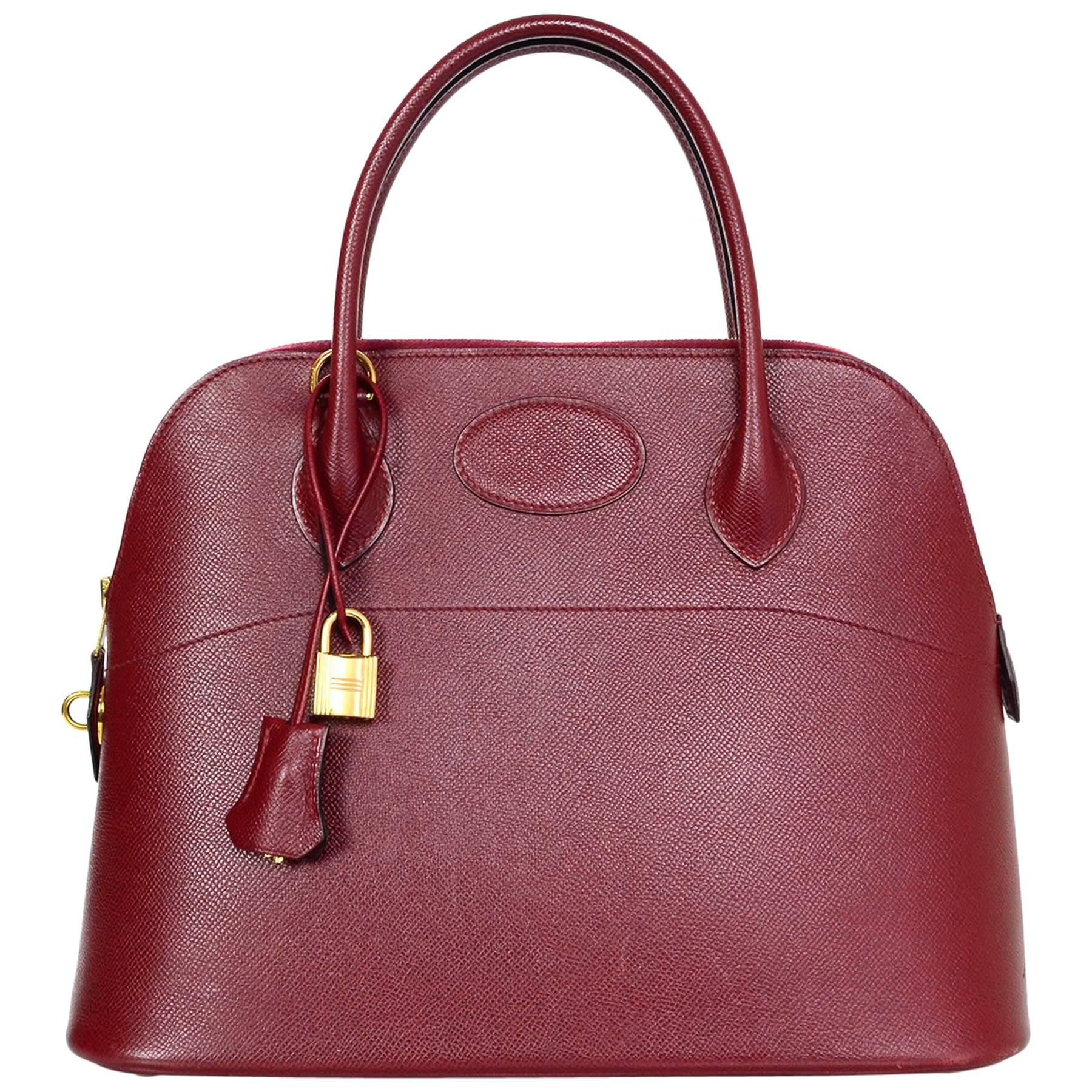 Hermes Rouge H Red Epsom Leather 31cm Bolide Bag w/ Strap