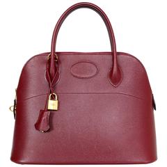 Vintage Hermes Rouge H Red Epsom Leather 31cm Bolide Bag w/ Strap 