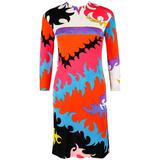 EMILIO PUCCI Robe droite en soie imprimée signature abstraite multicolore des années 1960