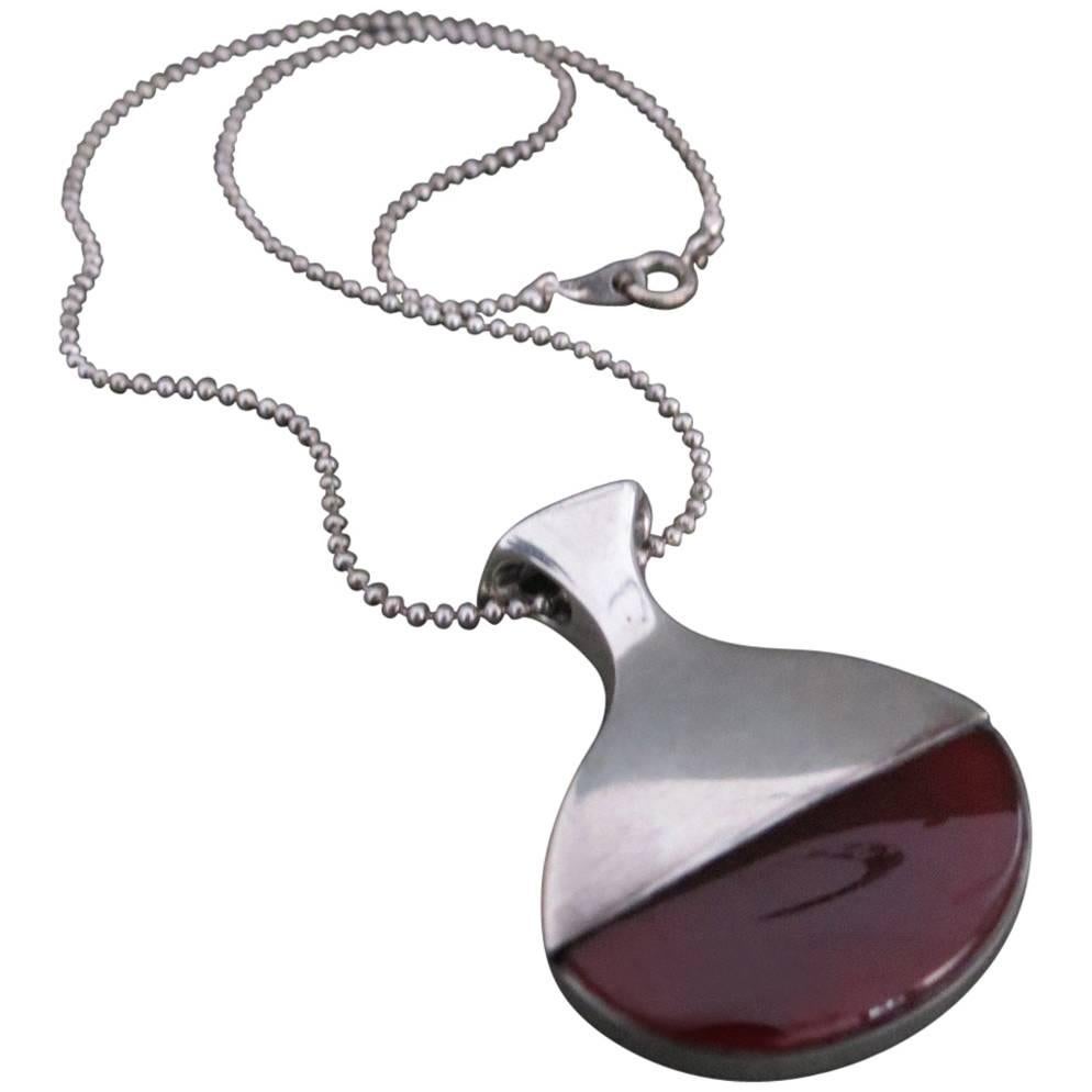Mid Century Danish Silver Carnelian Pendant by Niels Erik From For Sale