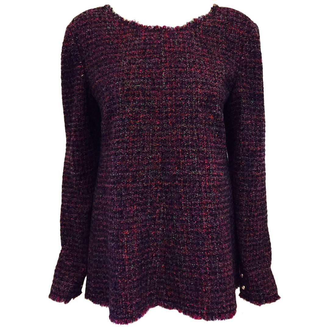 Chanel Aubergine Raspberry and Mint Multi Color Tweed Swing Top 