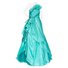 Oscar de la Renta 2013 Türkisblaues trägerloses Kleid aus Taft und Tüll