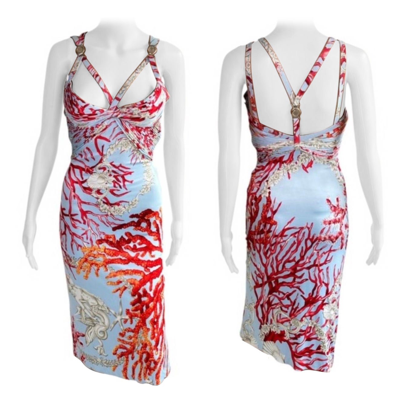 Versace S/S 2005 Laufsteg Verschönertes Logo Ausschnitt Bustier Midikleid