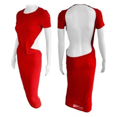 Tom Ford for Gucci S/S 1997 Runway Chain Cutout Backless Sheer Jersey Red Dress