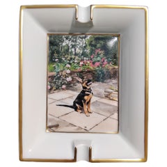 Hermès German shepherd Print Cigar Ashtray Change Tray Porcelain Gold