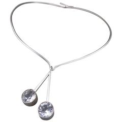 Danish Silver Quartz Crystal Modernist Choker Necklace by Hermann Siersbol