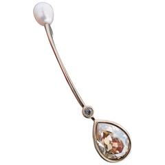 Danish Silver Gilt Pearl Paste Mid Century Modernist Brooch 