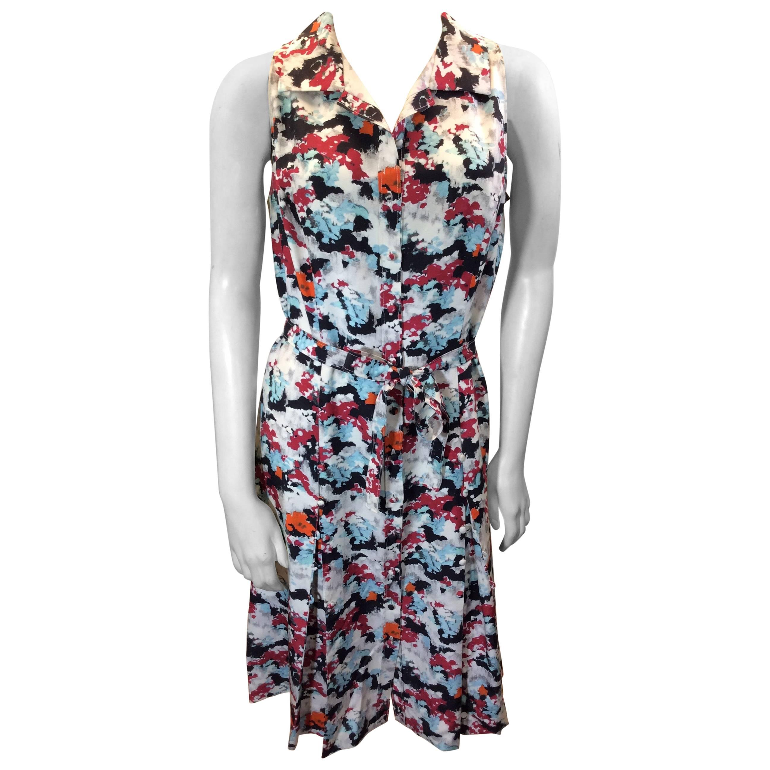 Carolina Herrera New York Collared Printed Sleeveless Dress For Sale