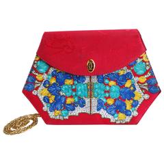 Retro Rare Les Must de Cartier Red Silk GemStone Design Clutch Bag 