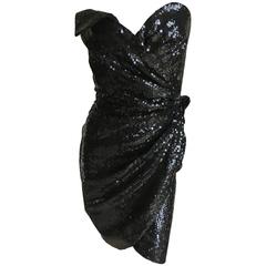 Thierry Mugler Vintage 80's Black Sequin Wrap Style Cocktail Dress