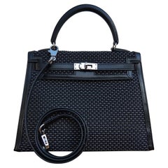 Hermès Schwarz Crinoline Kelly Bag 25 cm Pferdehaar Palladium Hdw