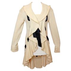 Valentino Long Ruffled Knit Jacket + Camisole Set Cream Cashmere Knit 2pc Sz L 11
