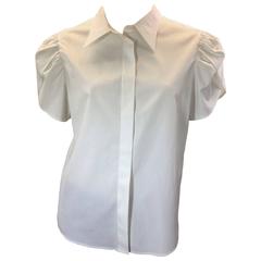 Yves Saint Laurent White Short Sleeve Buttondown Blouse