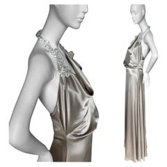 DAVID FIELDEN Graues drapiertes rückenfreies Maxikleid im Vintage-Stil