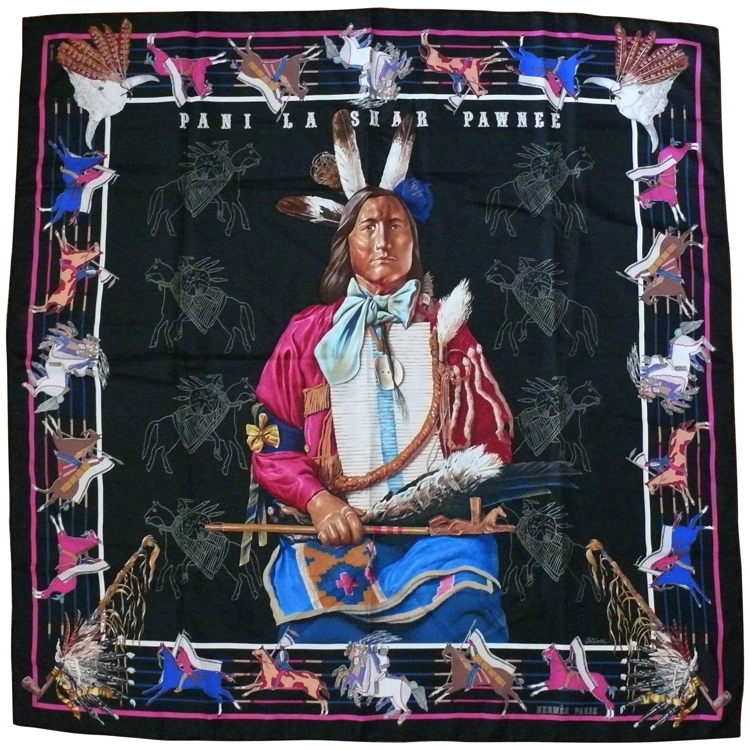 Hermes Rare Silk Carre Scarf "Pani La Shar Pawnee" by Kermit Oliver