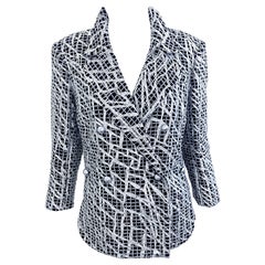 Chanel Frühjahr 2012 Karl Lagerfeld Schwarz Weiß Silber Größe 44 Handbemalter Blazer
