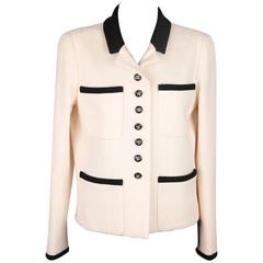 CHANEL BOUTIQUE 96P Weißer & schwarzer JACKET-Blazer aus Wollmischung Größe 38