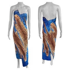 Christian Dior by John Galliano F/W 2000 Runway Asymmetric Denim Leopard Dress