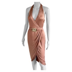 Versace S/S 2005 Runway Logo Belt Plunging Backless Wrap Dress
