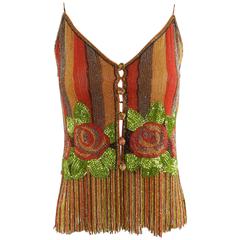 Galanos Vintage Beaded Fringe Strappy Evening Top, 1970s 