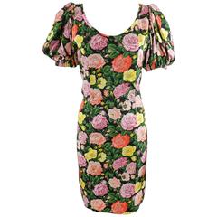 yves saint laurent Vintage 1980's Silk Roses Dress