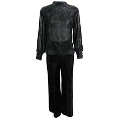 Vintage 1970's Yves Saint Laurent Black Shimmer Pants Suit