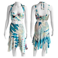 Roberto Cavalli S/S 2004 Bustier Bra Crop Top & Mini Skirt Ensemble 2 Piece Set