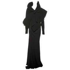 John Galliano Abend Ensemble aus schwarzer Wolljacke mit Fransen und Maxirock und Maxirock, H/W 1999