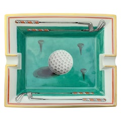Hermès Golf Print Zigarren Aschenbecher ändern Tablett Porzellan Gold