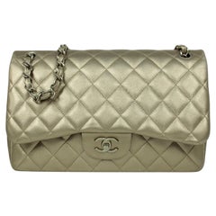 Chanel Champagne Gold Lambskin Leather Quilted Classic Double Flap Jumbo Bag