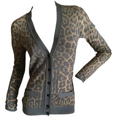 Yves Saint Laurent Sheer Pure Cashmere Leopard Print Cardigan Sweater Sz M