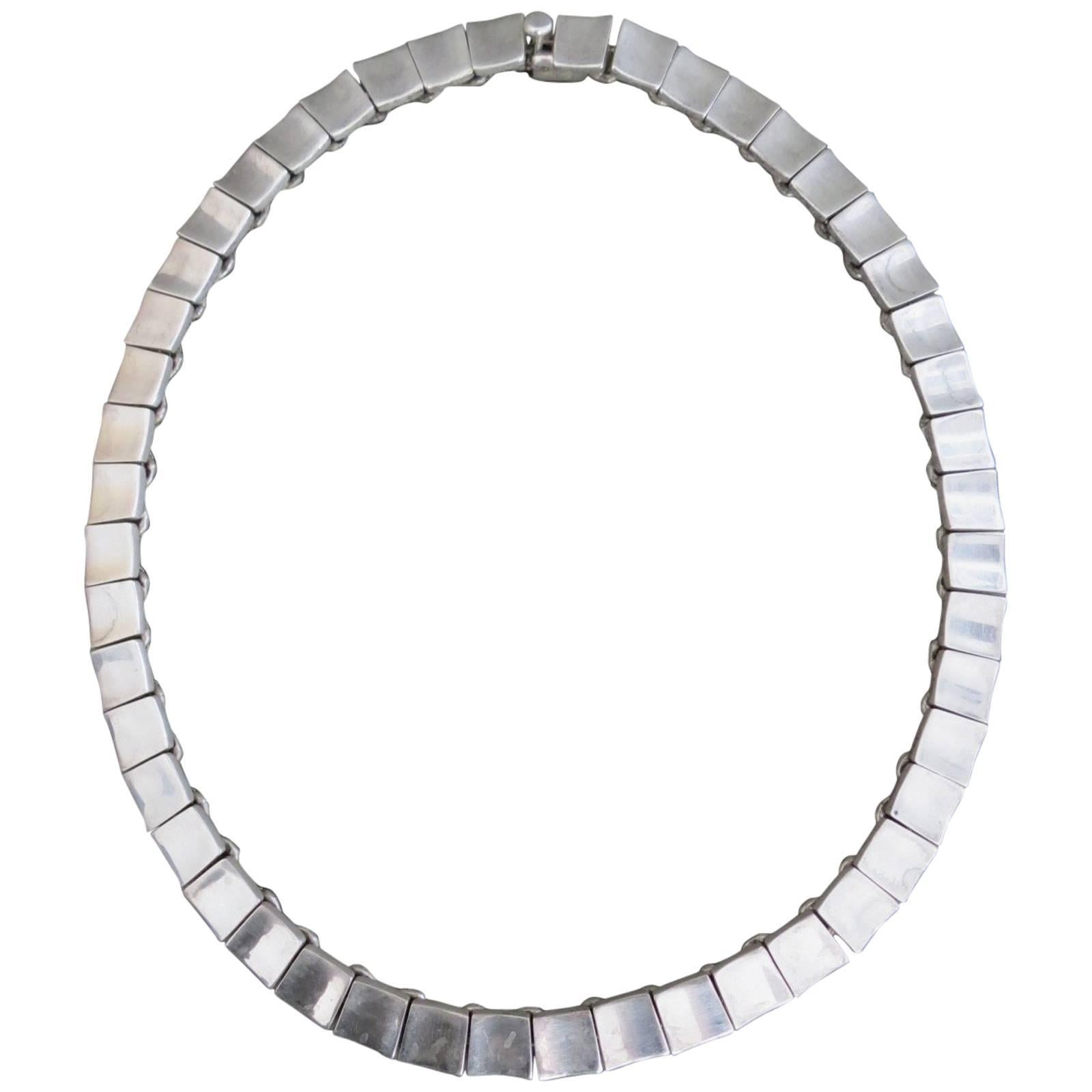 Modernist Mid Century Silver Choker Necklace  For Sale