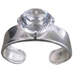 Modernist Silver Quartz Crystal Cuff Bangle Bracelet