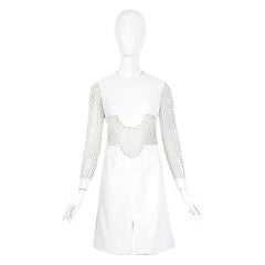 Pierre Cardin 1960s Vintage Sleeves & Midriff Transparent Mesh White Dress