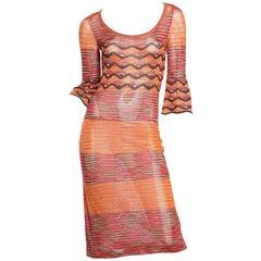 Vintage 1990S MISSONI Multicolor Copper Rayon Blend Knit Dress