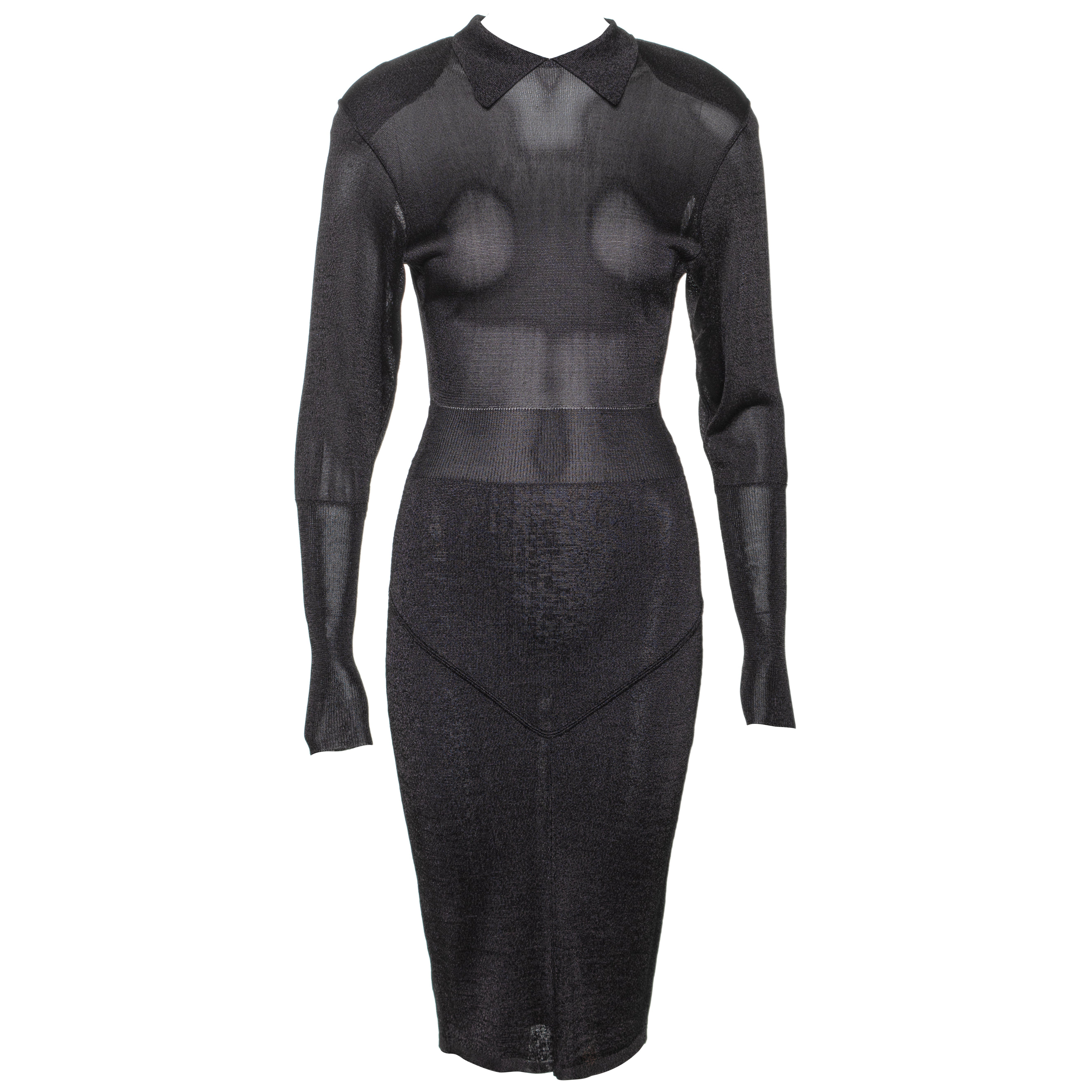 Azzedine Alaia - Vestito Bodycon in viscosa lavorato a maglia grigio antracite, FW 1985 in vendita